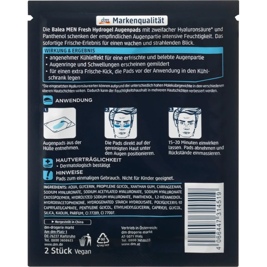 Balea Men - Eye pads Fresh Hydrogel, 2 pieces